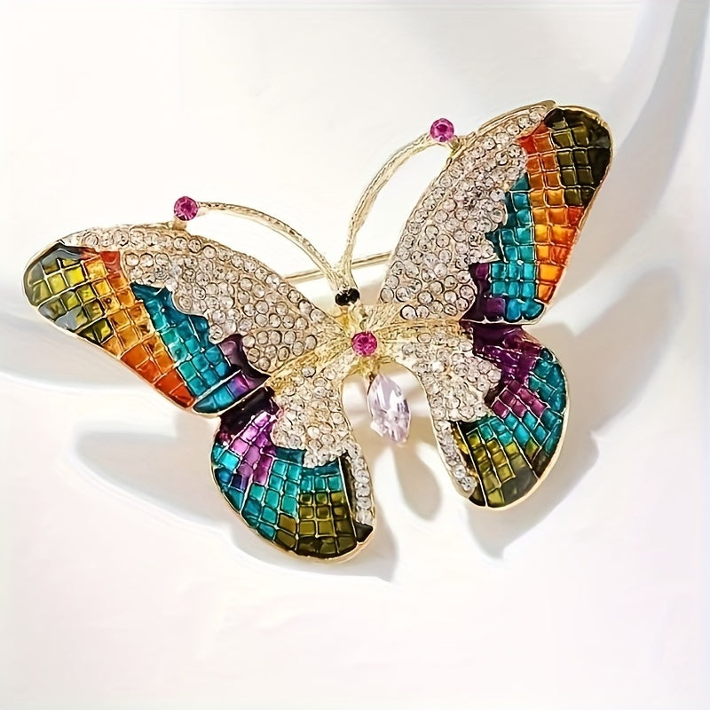 Butterfly Brooch Pin - Rhinestone Insect Jewelry for Women, Gold Statement Brooch, Elegant Fashion Pin