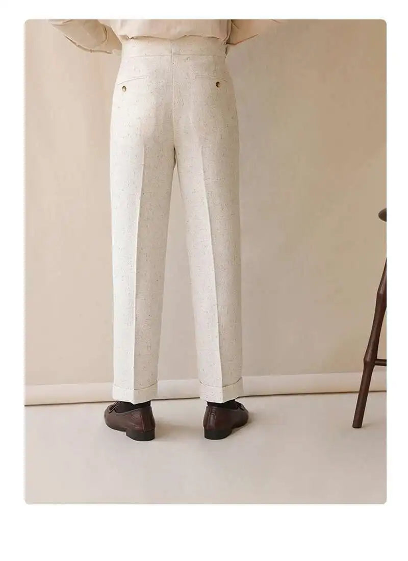 Top Quality Casual High Waist Straight Leg Trouser For Men Winter Paris Button Trouser Business Naples Gentleman Suit Pants