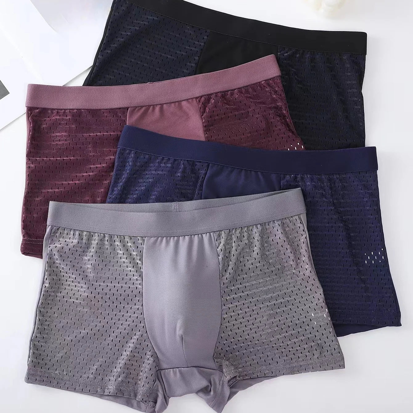 BOC-WEAR Men's Ice Silk Boxers - 4-Pack Mesh Breathable Underwear - BOC-WEAR