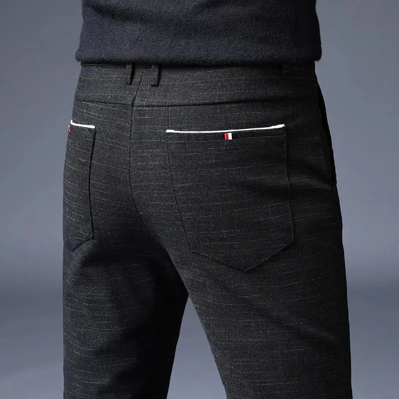 Male Suit Trousers Gray Plaid Check Straight Cheap Clothing Premium Men's Summer Pants Thin Casual Classic Slacks Dress Up