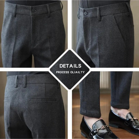 Autumn Winter New Woolen Suit Pants High Quality Striped Slim Fit Dress Pants Men's Formal Business Office Social Trousers