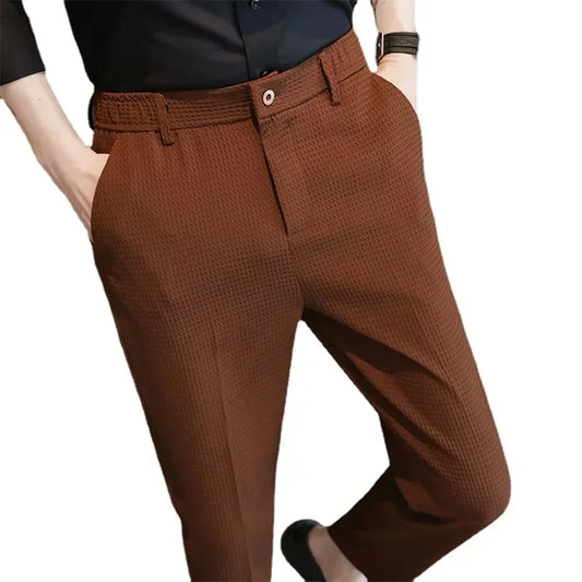 Men's Suit Pants, Fashion Slim Trousers, Korean Style Young Man Pantalones Hombre Black White Khaki Brown Pant, 2025 New