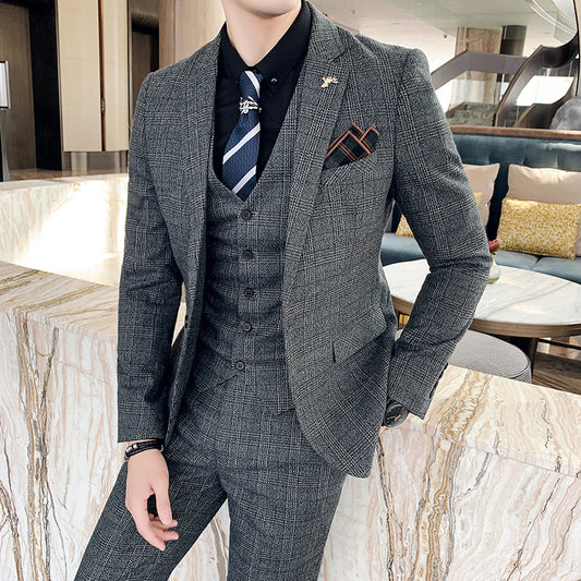Slim-fit Check Three-piece Men's Casual Suit - BOC-WEAR