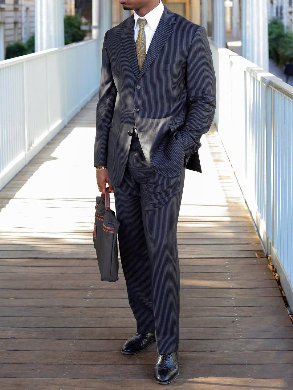 Men's Classic Striped Suit High Waist Pants Set - BOC-WEAR