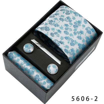 Men's Casual Banquet Tie Set - 5-Piece with Square Scarf & Cufflinks - BOC-WEAR