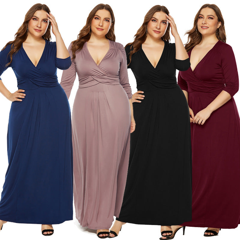 BOC-WEAR Elegant Deep V-Neck Swing Maxi Dress - Sophisticated Long Dress - BOC-WEAR