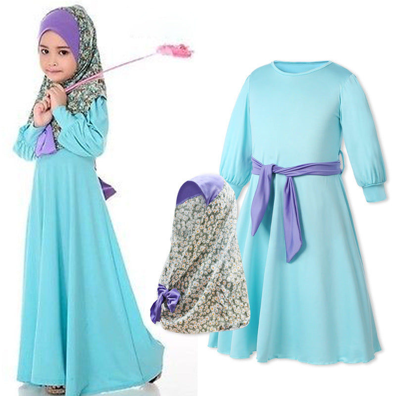 Three-Piece Children's Dress With Flower Hijab - BOC-WEAR