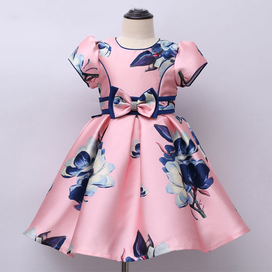 Girls' Vest Print Princess Dress Banquet - BOC-WEAR