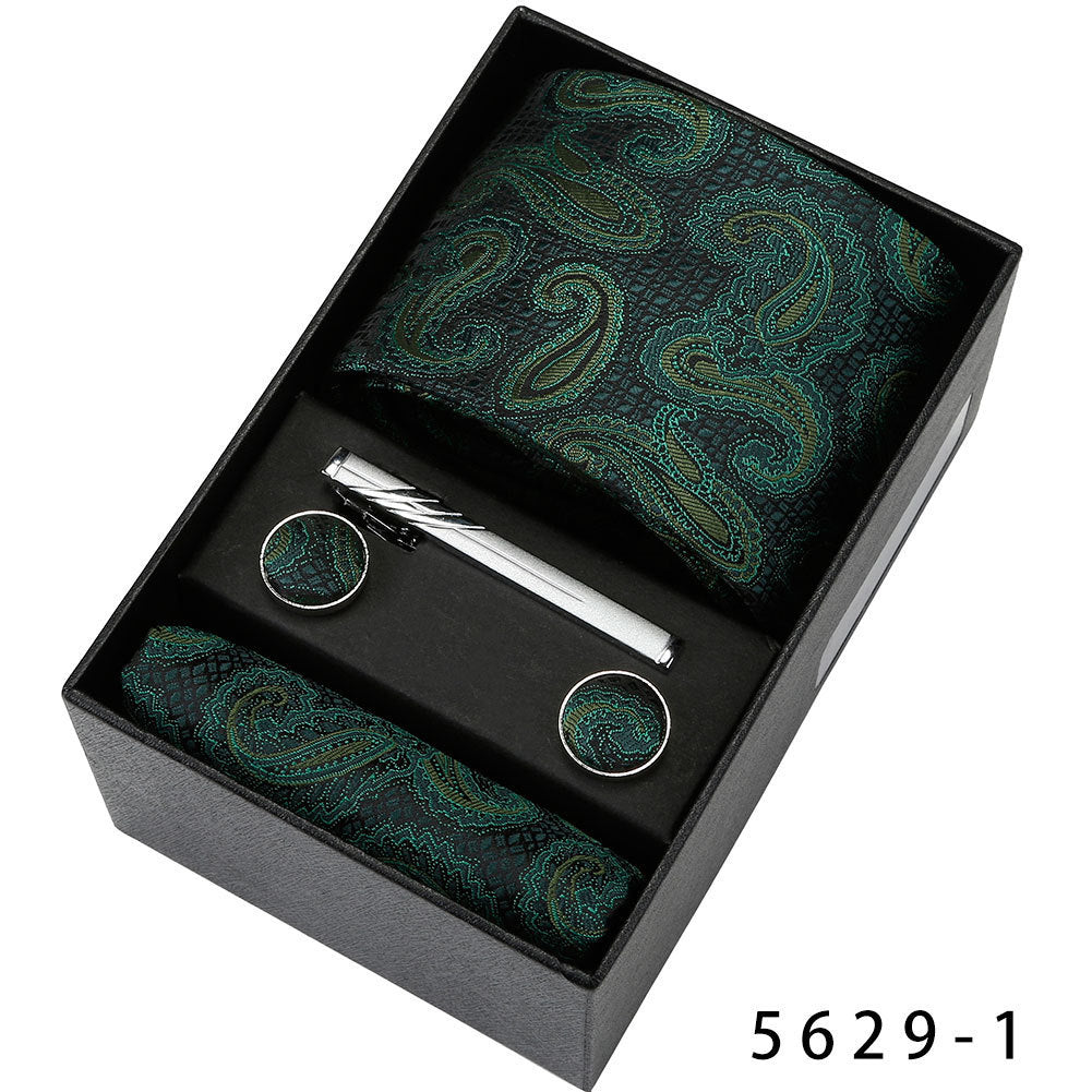 Men's Casual Banquet Tie Set - 5-Piece with Square Scarf & Cufflinks - BOC-WEAR