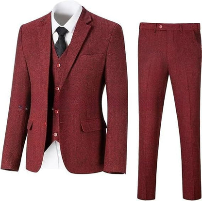Men's Herringbone Pattern Slim Three Pieces Work Suit - BOC-WEAR