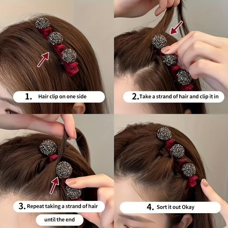 Step-by-step tutorial on styling hair with decorative clips.
