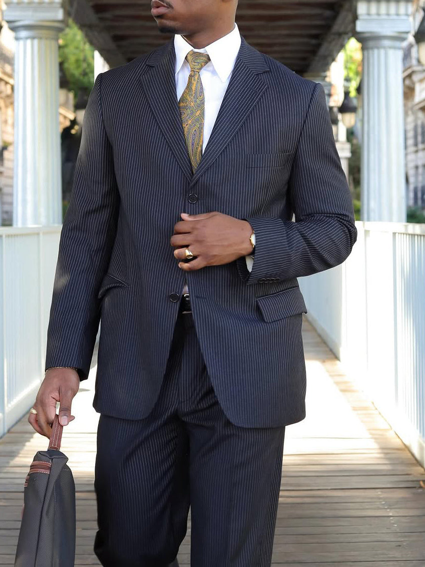 Men's Classic Striped Suit High Waist Pants Set - BOC-WEAR