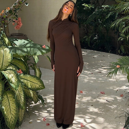 Fashionable Temperament Back Slit Long Sleeve Arm Covering Dress