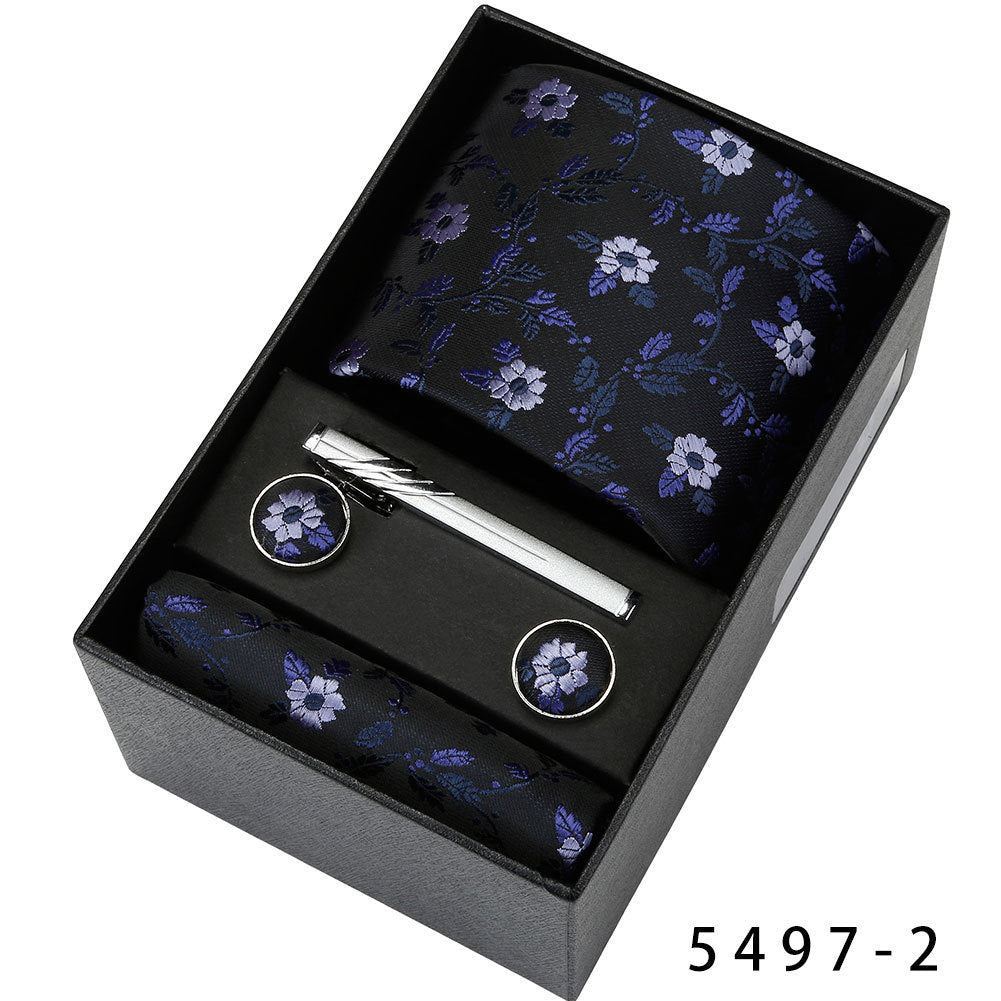 Men's Casual Banquet Tie Set - 5-Piece with Square Scarf & Cufflinks - BOC-WEAR