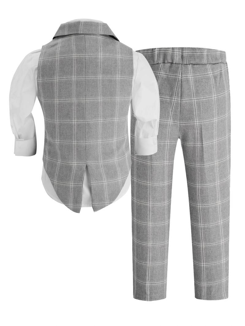 Coordinating bow tie included with boys plaid formal suit - BOC-WEAR