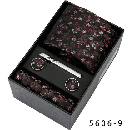 Men's Casual Banquet Tie Set - 5-Piece with Square Scarf & Cufflinks - BOC-WEAR