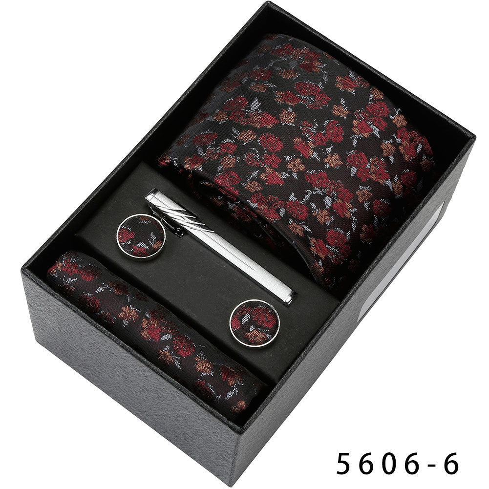 Men's Casual Banquet Tie Set - 5-Piece with Square Scarf & Cufflinks - BOC-WEAR