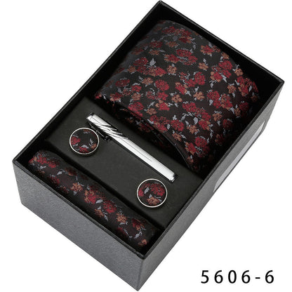 Men's Casual Banquet Tie Set - 5-Piece with Square Scarf & Cufflinks - BOC-WEAR