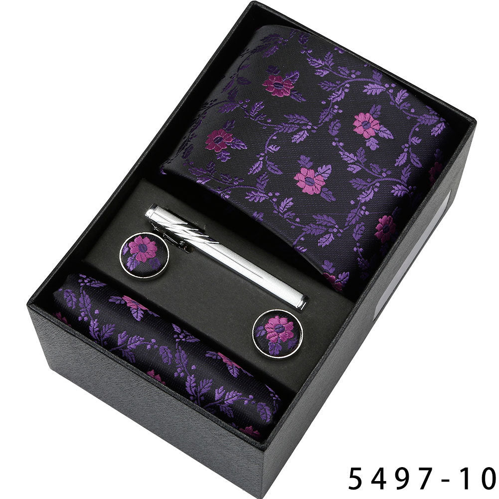 Men's Casual Banquet Tie Set - 5-Piece with Square Scarf & Cufflinks - BOC-WEAR