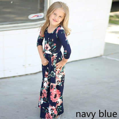 Amazon children's dresses Europe and the United States round neck print girls long skirt eBay AliExpress girls explosion models - BOC-WEAR