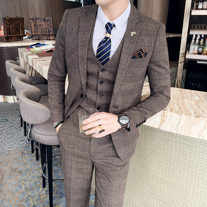 Slim-fit Check Three-piece Men's Casual Suit - BOC-WEAR