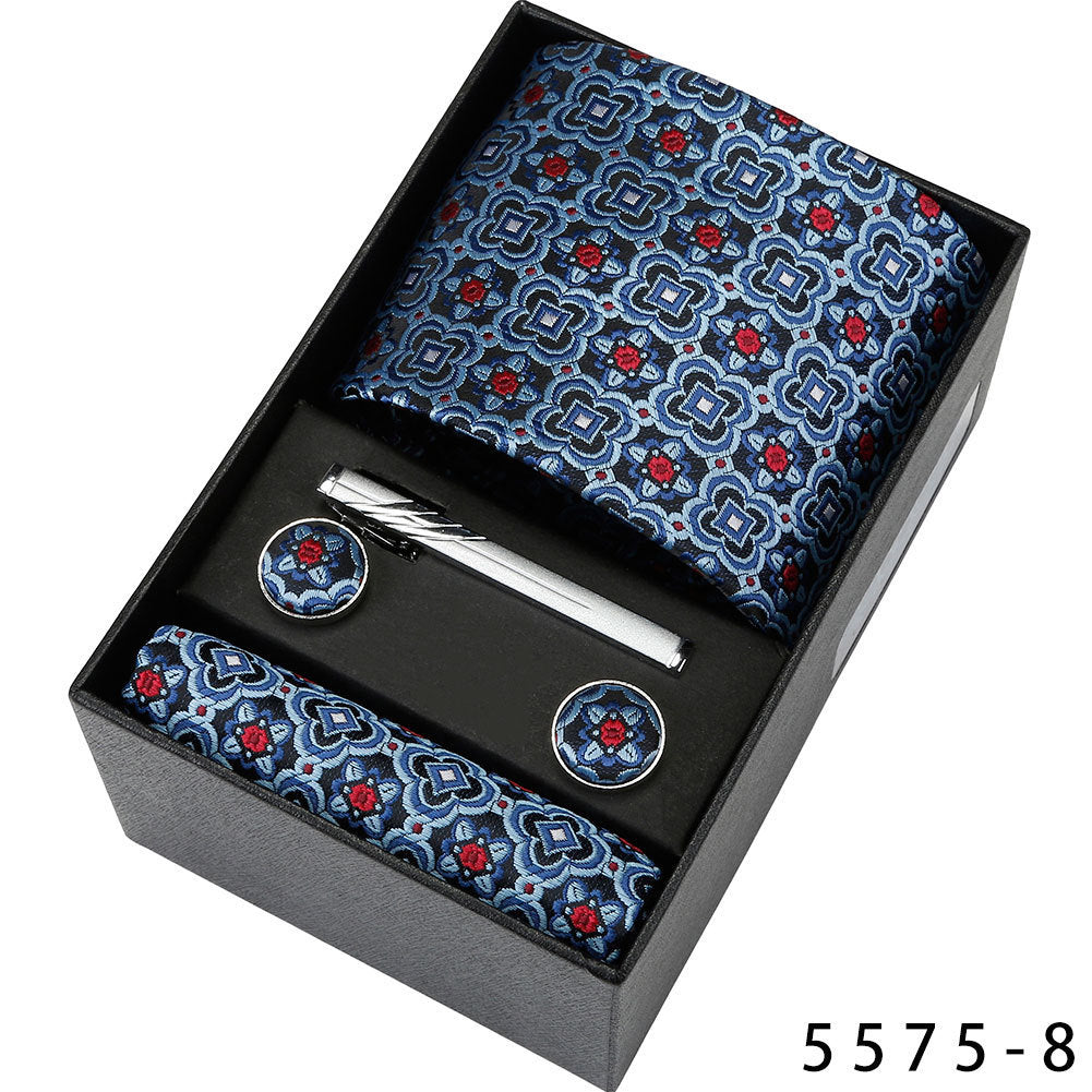 Men's Casual Banquet Tie Set - 5-Piece with Square Scarf & Cufflinks - BOC-WEAR
