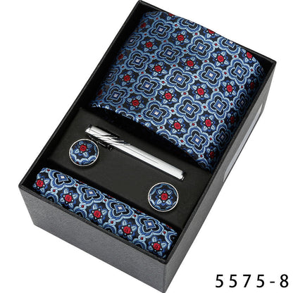 Men's Casual Banquet Tie Set - 5-Piece with Square Scarf & Cufflinks - BOC-WEAR