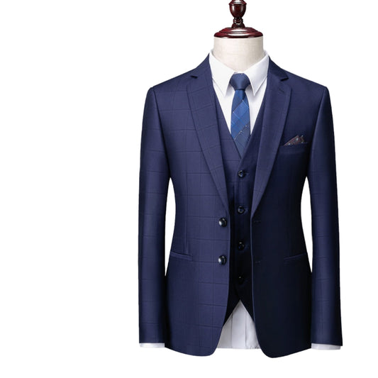Men's Business Casual Plaid Slim Fit Suit Three-piece Suit - BOC-WEAR