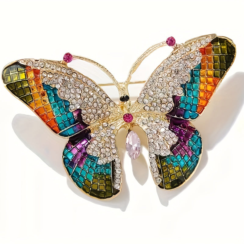 Butterfly Brooch Pin - Rhinestone Insect Jewelry for Women, Gold Statement Brooch, Elegant Fashion Pin