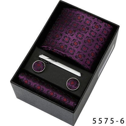 Men's Casual Banquet Tie Set - 5-Piece with Square Scarf & Cufflinks - BOC-WEAR