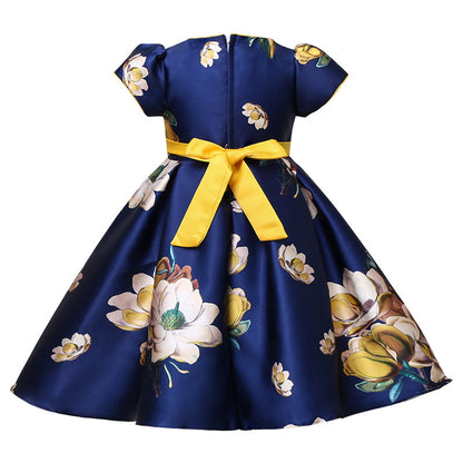 Girls' Vest Print Princess Dress Banquet - BOC-WEAR