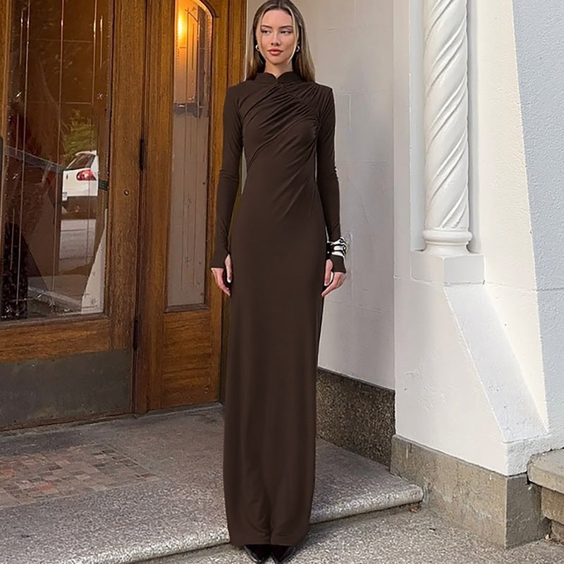 Fashionable Temperament Back Slit Long Sleeve Arm Covering Dress