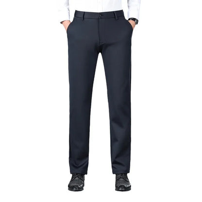 Winter Velvet Thickened Men's Business Casual Trousers Straight Leg Pants High Waisted Elastic Warm Men's Pants Slim Fit Pants