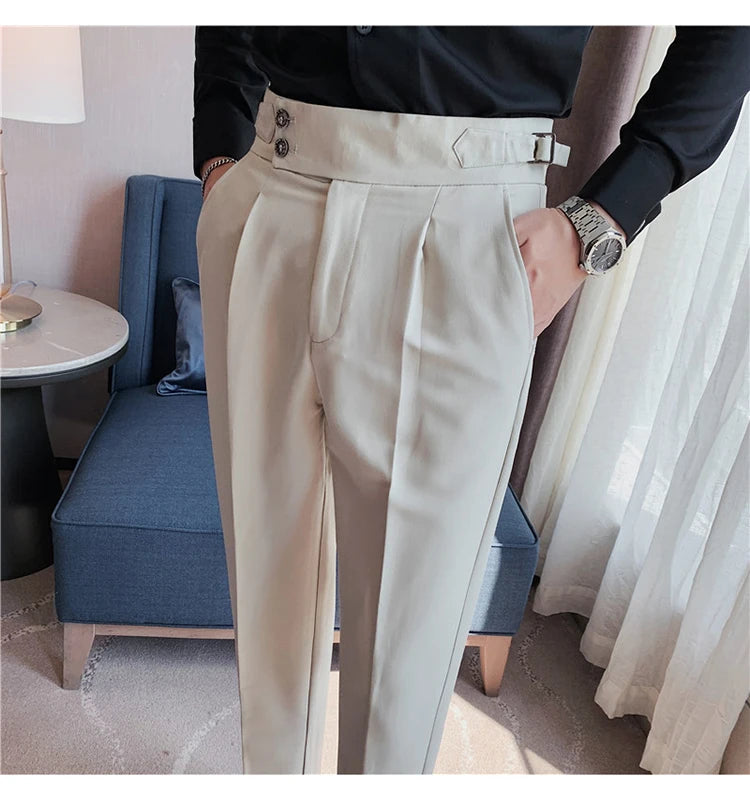 2024 High Quality Business Casual Draped High-waist Trousers Men Solid Color Formal Pants Male Formal Office Social Suit Pants