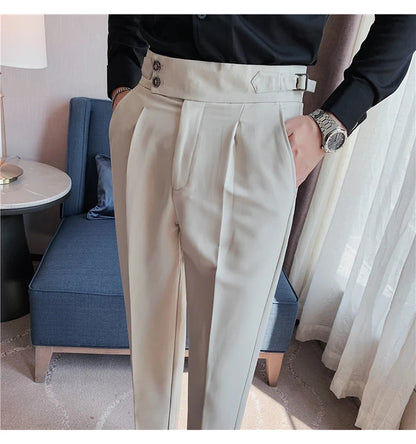 2024 High Quality Business Casual Draped High-waist Trousers Men Solid Color Formal Pants Male Formal Office Social Suit Pants