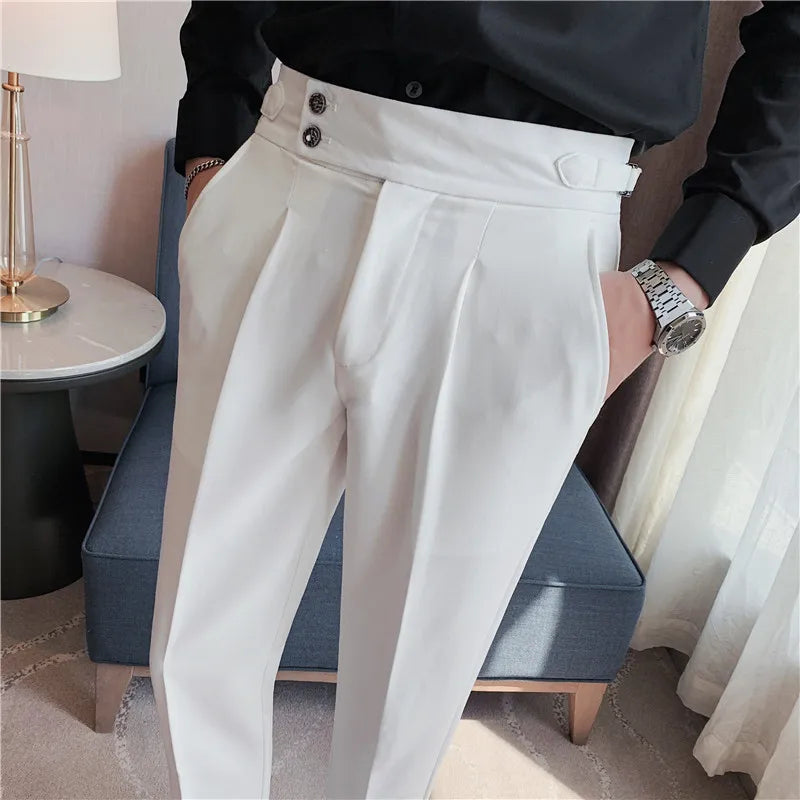 2024 High Quality Business Casual Draped High-waist Trousers Men Solid Color Formal Pants Male Formal Office Social Suit Pants