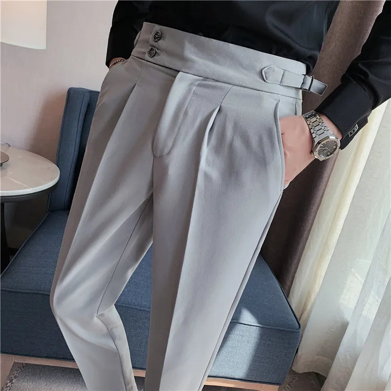 2024 High Quality Business Casual Draped High-waist Trousers Men Solid Color Formal Pants Male Formal Office Social Suit Pants