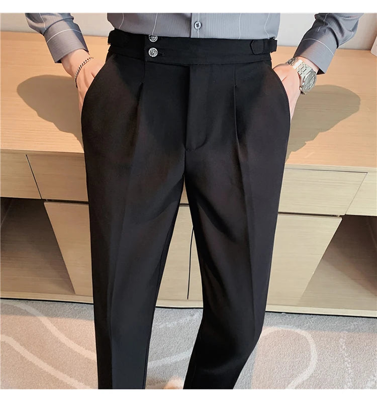 2024 High Quality Business Casual Draped High-waist Trousers Men Solid Color Formal Pants Male Formal Office Social Suit Pants