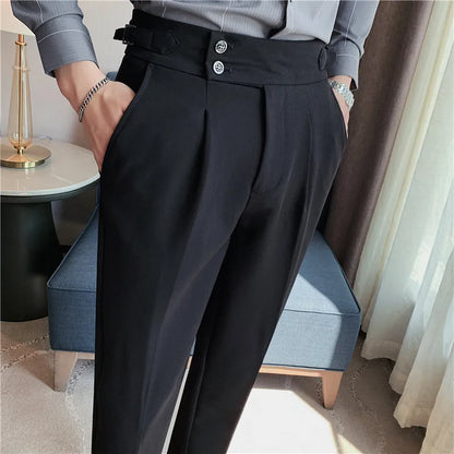 2024 High Quality Business Casual Draped High-waist Trousers Men Solid Color Formal Pants Male Formal Office Social Suit Pants