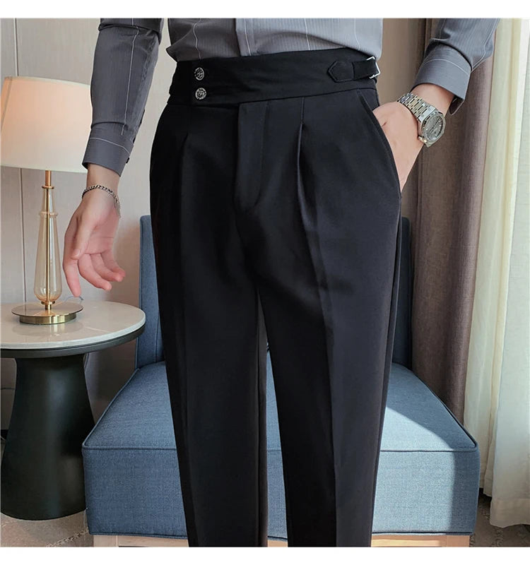 2024 High Quality Business Casual Draped High-waist Trousers Men Solid Color Formal Pants Male Formal Office Social Suit Pants