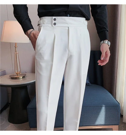 2024 High Quality Business Casual Draped High-waist Trousers Men Solid Color Formal Pants Male Formal Office Social Suit Pants