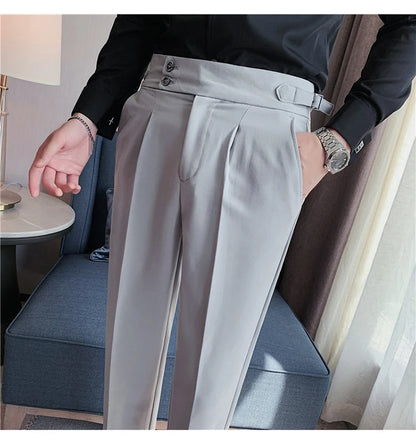 2024 High Quality Business Casual Draped High-waist Trousers Men Solid Color Formal Pants Male Formal Office Social Suit Pants