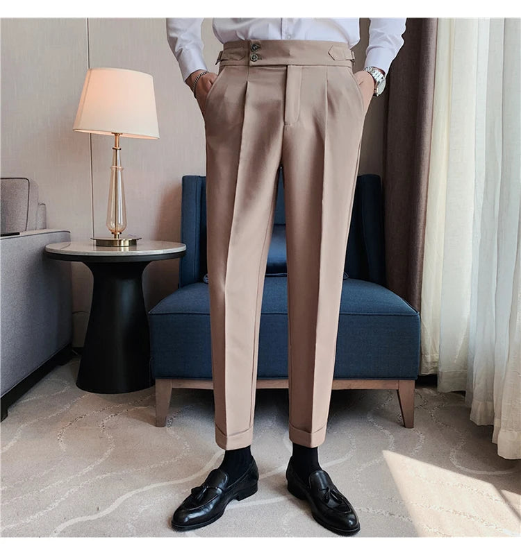 2024 High Quality Business Casual Draped High-waist Trousers Men Solid Color Formal Pants Male Formal Office Social Suit Pants