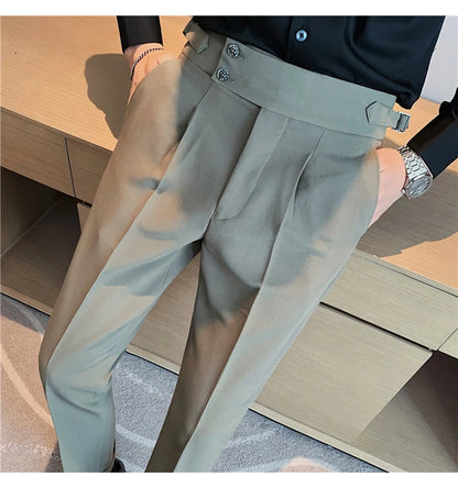 2024 High Quality Business Casual Draped High-waist Trousers Men Solid Color Formal Pants Male Formal Office Social Suit Pants