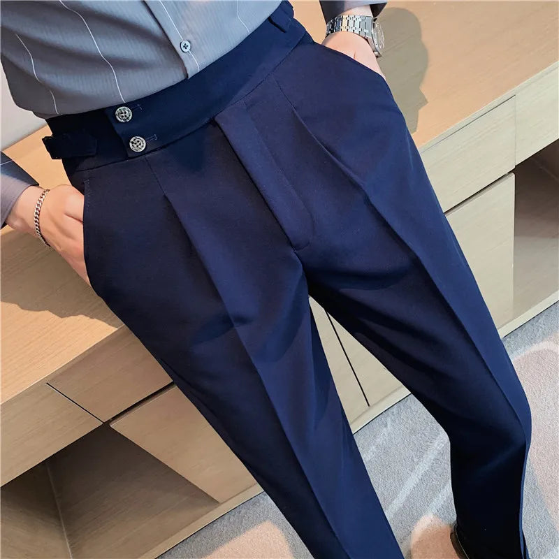 2024 High Quality Business Casual Draped High-waist Trousers Men Solid Color Formal Pants Male Formal Office Social Suit Pants