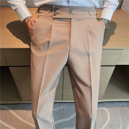 2024 High Quality Business Casual Draped High-waist Trousers Men Solid Color Formal Pants Male Formal Office Social Suit Pants