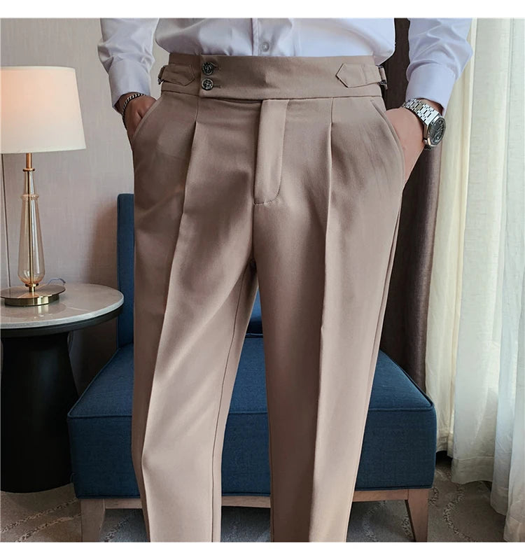 2024 High Quality Business Casual Draped High-waist Trousers Men Solid Color Formal Pants Male Formal Office Social Suit Pants