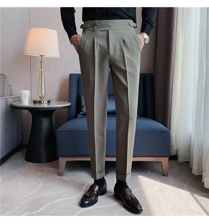 2024 High Quality Business Casual Draped High-waist Trousers Men Solid Color Formal Pants Male Formal Office Social Suit Pants