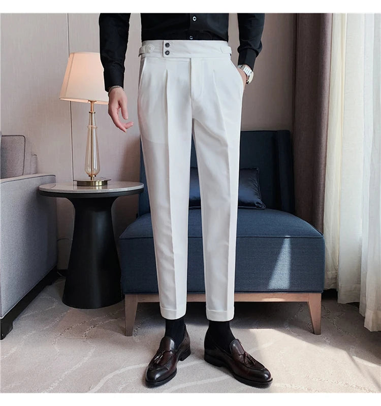 2024 High Quality Business Casual Draped High-waist Trousers Men Solid Color Formal Pants Male Formal Office Social Suit Pants