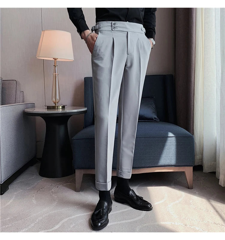2024 High Quality Business Casual Draped High-waist Trousers Men Solid Color Formal Pants Male Formal Office Social Suit Pants